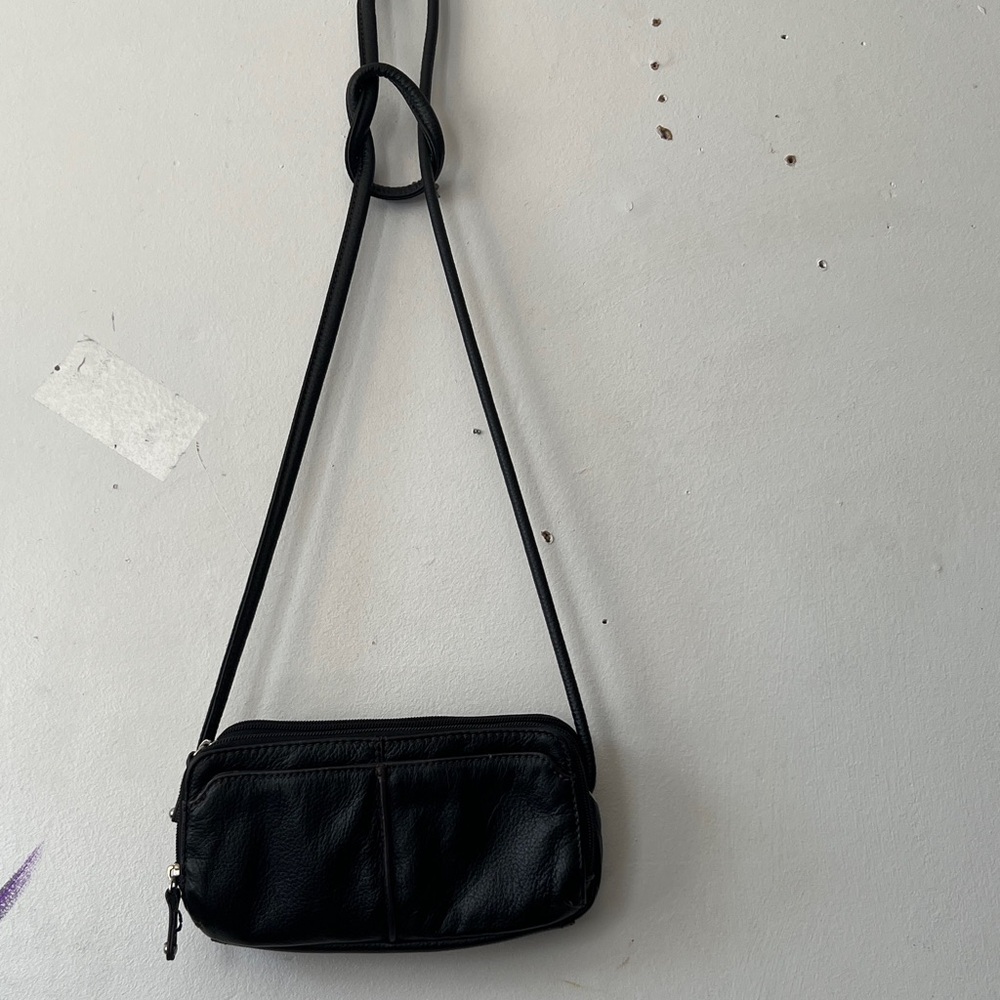 Tignanello Black Leather Bag with Tan Interior purse;8.5” long and 5”inch tall